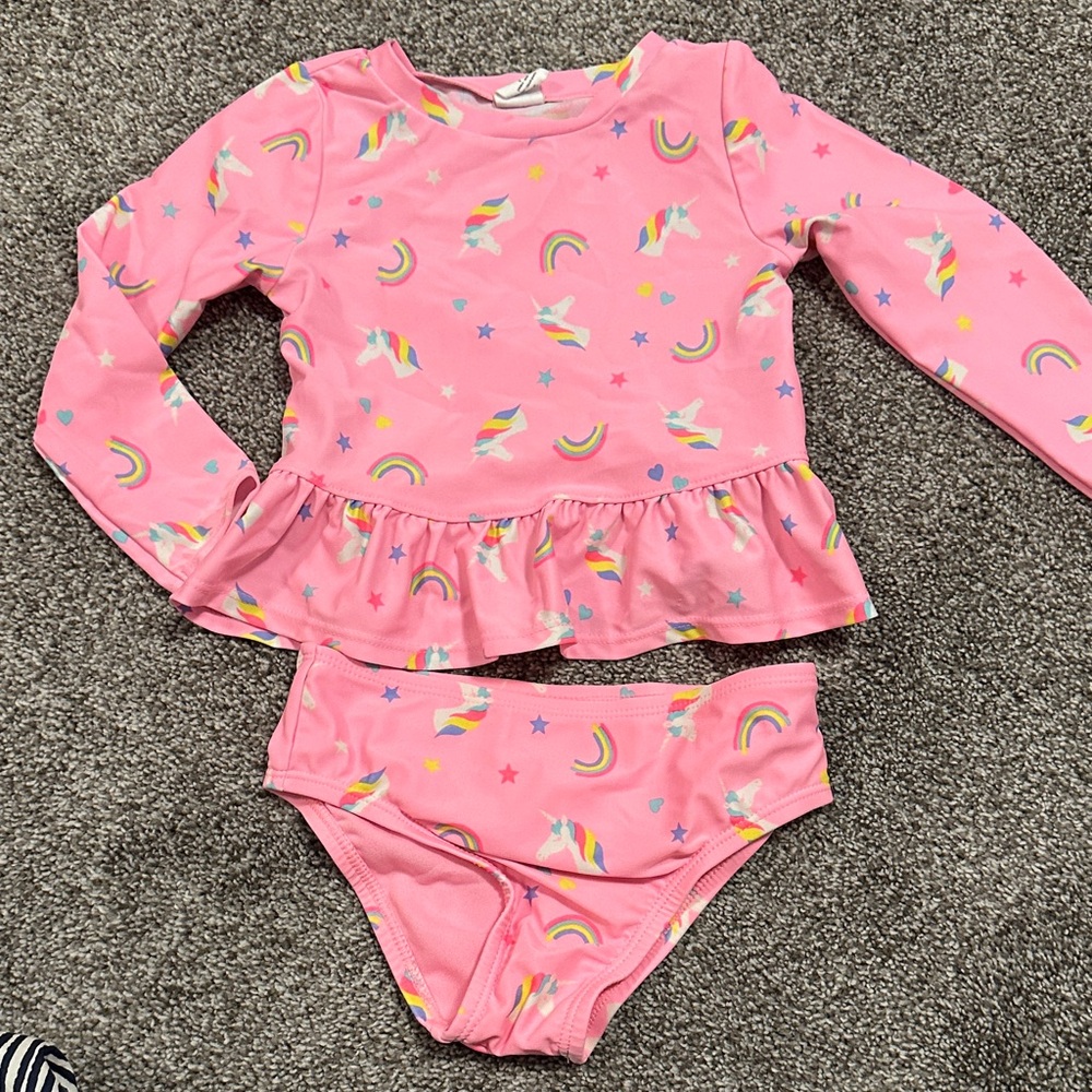 GAP Pink Unicorn and Rainbow Kids Rashguard Set